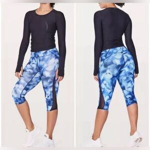 Lululemon Train Times Crop 16" Leggings Mini Blush Blossom Alpine White Size 8